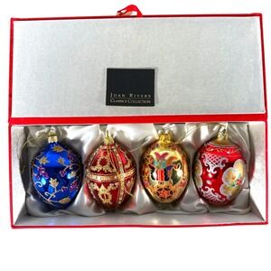 Joan Rivers Classics Collection Faberge Style Glass Egg Ornaments Set of 4 Boxed